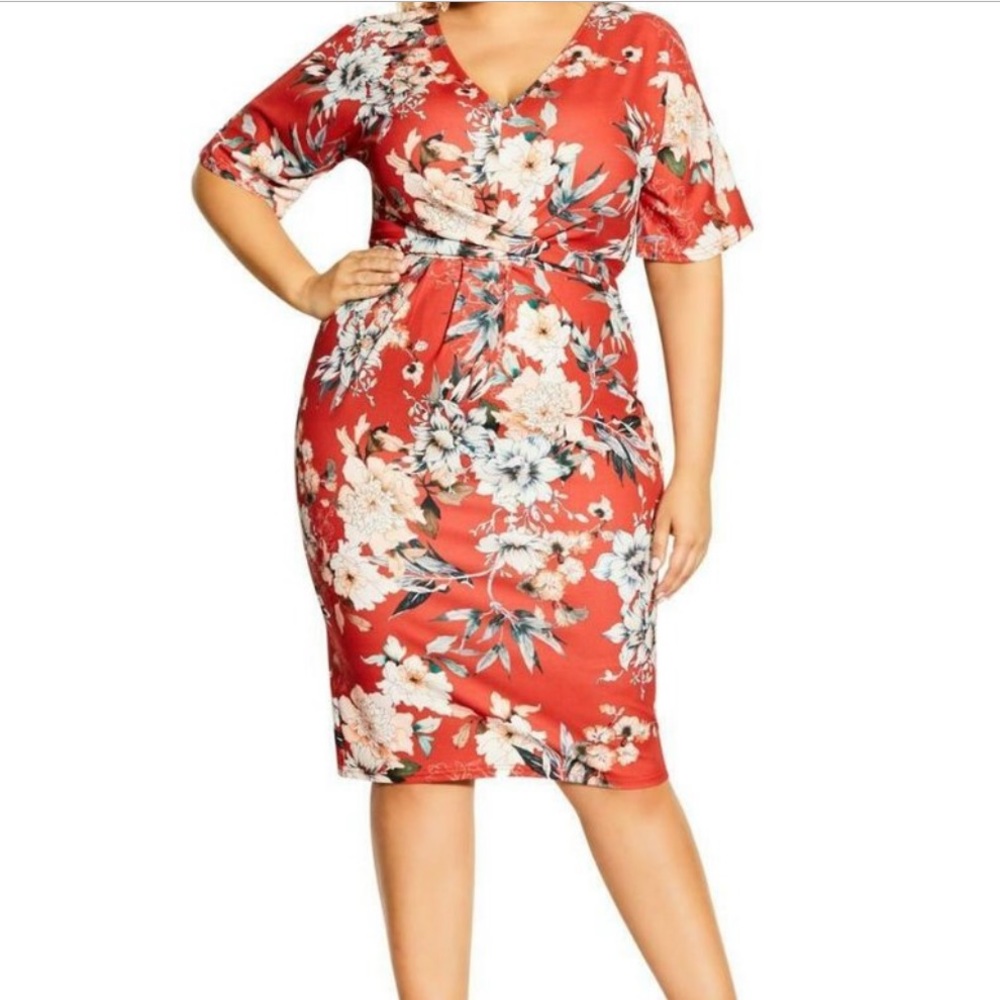 City Chic Orange Floral Dress 16 (S)